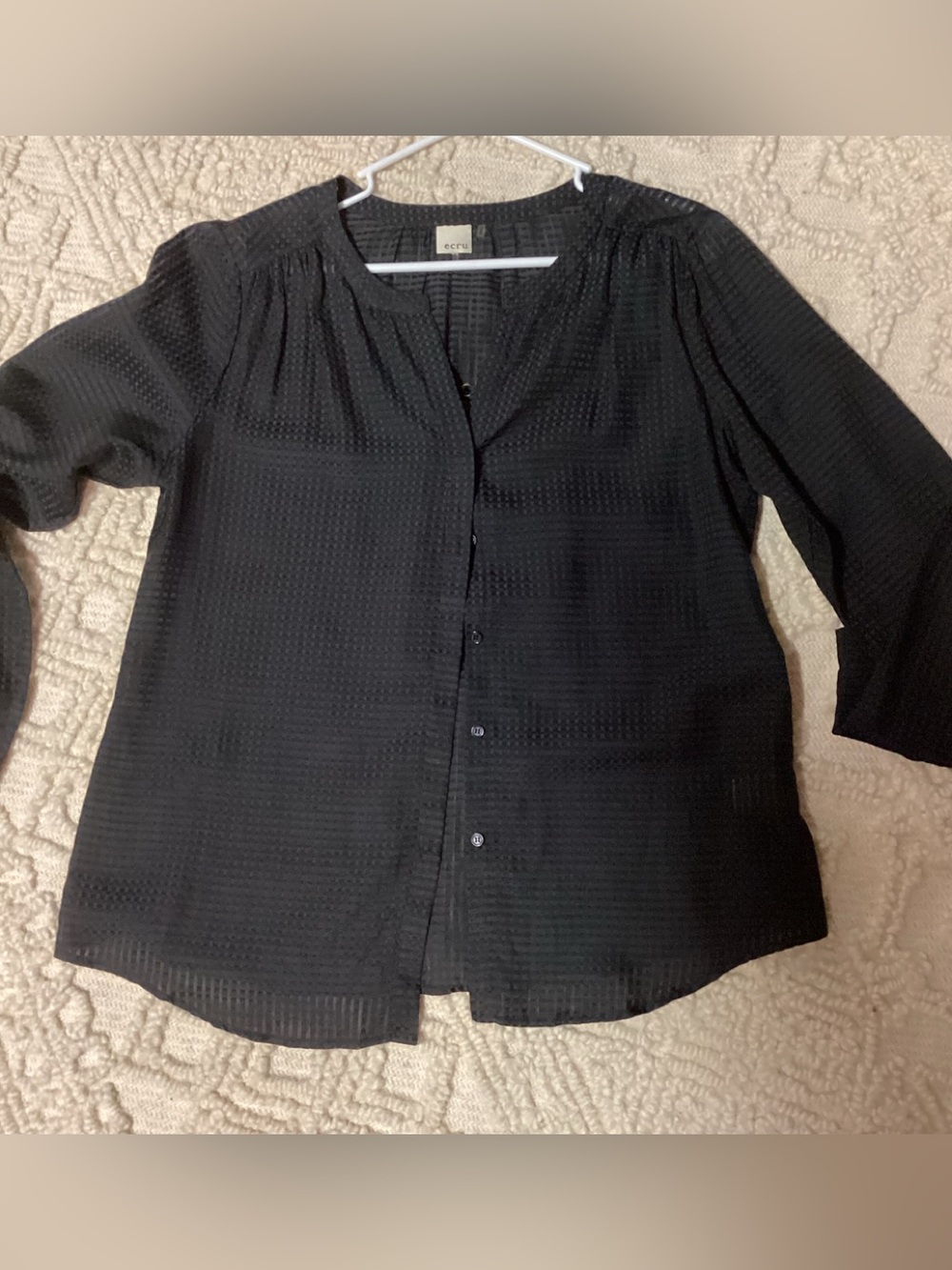 Ecru, black sheer blouse, size large